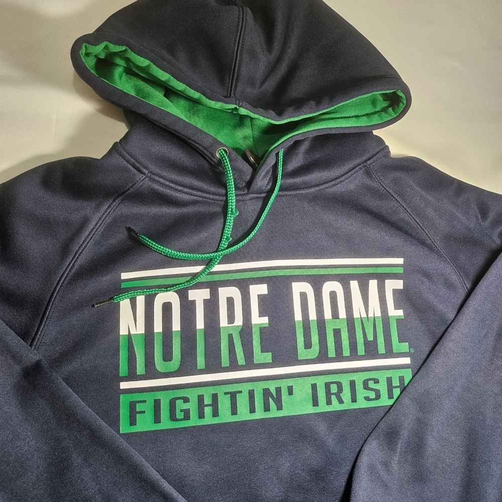Colosseum Notre Dame Fighting Irish Hoodie Mens Large Navy Blue Green Sweatshirt